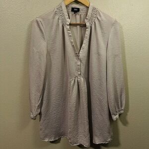 Mossino Blouse Textured Satin Like 3/4‎ Sleeve Gray Beige Detailed Woman's Sz L
